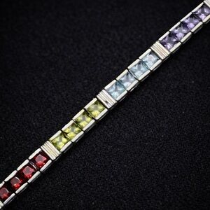 Princess Cut garnet citrine amethyst blue topaz peridot silver bracelet QVC
